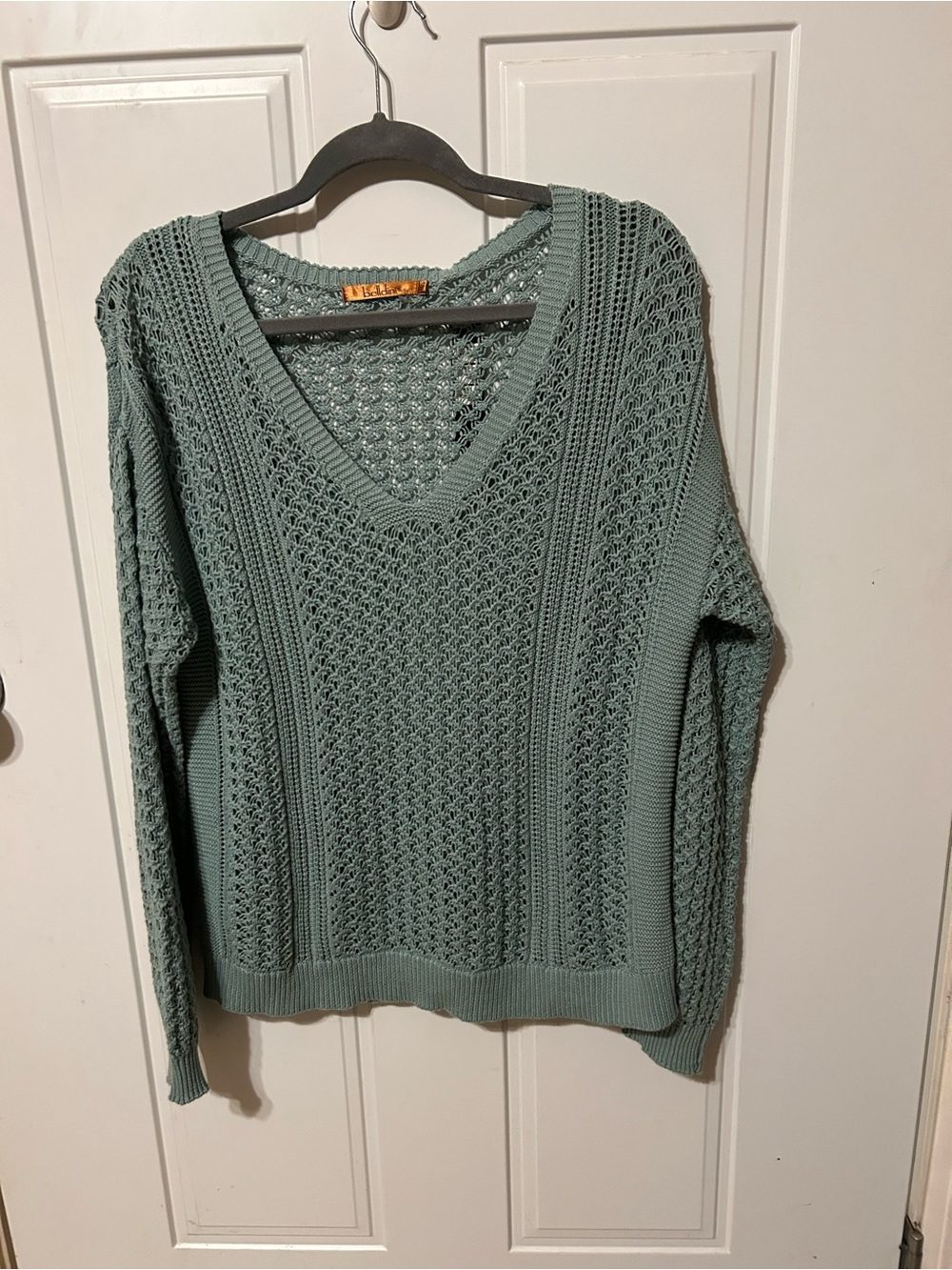 Light Sage Green V-Neck Knit Sweater - Women size S